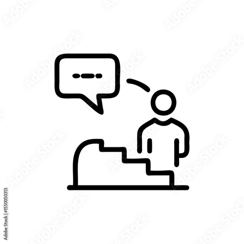 Handdrawn Line Art Icon Person Climbing Stairs with Speech Bubble steps