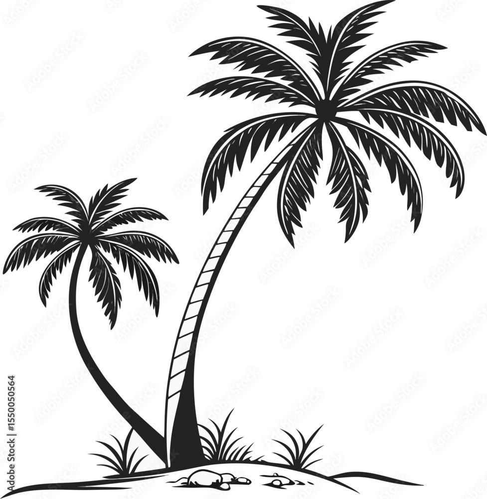 Fototapeta premium Elegant Black and White Palm Tree Illustration Tropical Paradise Design