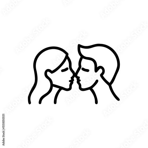 Handdrawn of a couple kissing simple line art and romantic love affection vector