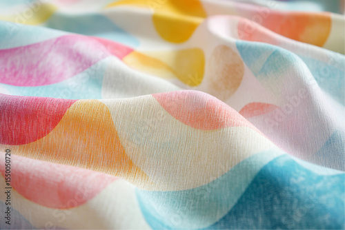 Colorful Fabric with Polka Dots and Soft Waves