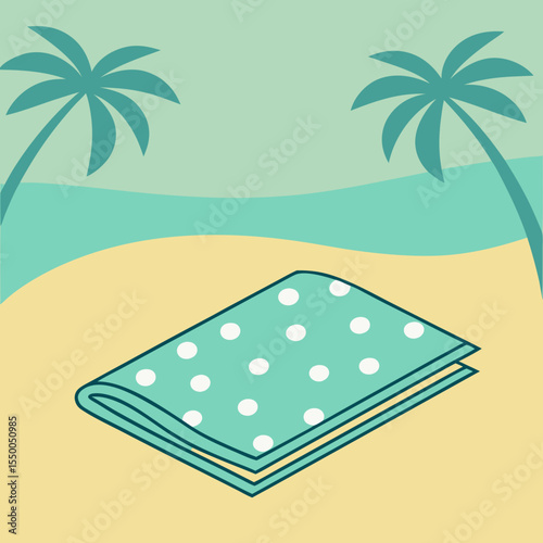 Towel on beach with palm trees icon