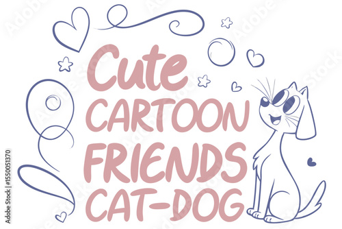 Adorable cartoon cat and dog friends in a playful hand drawn style