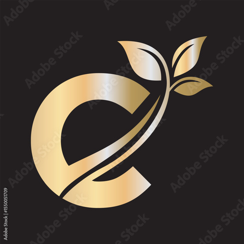 Initial Green Leaf Logo combine with letter C vector template	