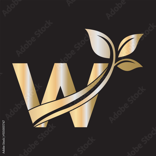 Initial Green Leaf Logo combine with letter W vector template	