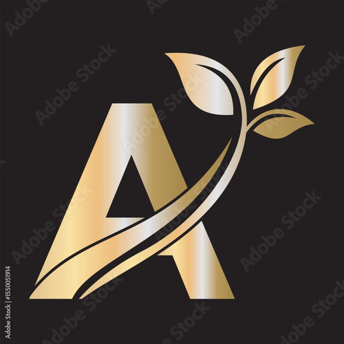 Initial Green Leaf Logo combine with letter A vector template	