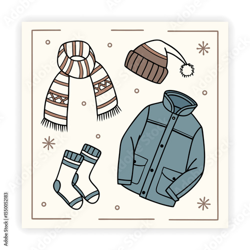 Winter and Snow Doodle Icons snowflake, sketch, hand drawn, warm, weather,
