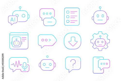Neon ai and chatbot icons in blue and pink