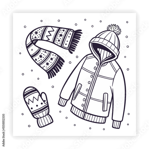 Winter and Snow Doodle Icons snowflake, sketch, hand drawn, warm, weather,
