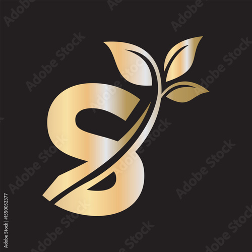 Initial Green Leaf Logo combine with letter S vector template	
