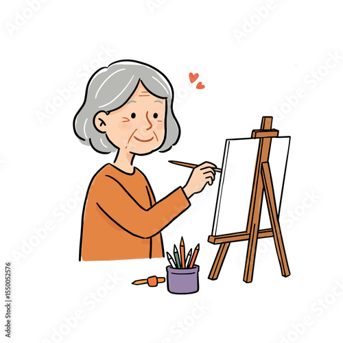 Senior woman painting canvas with a smile in artistic environment  