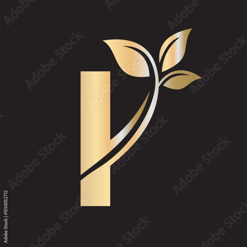 Initial Green Leaf Logo combine with letter I vector template	