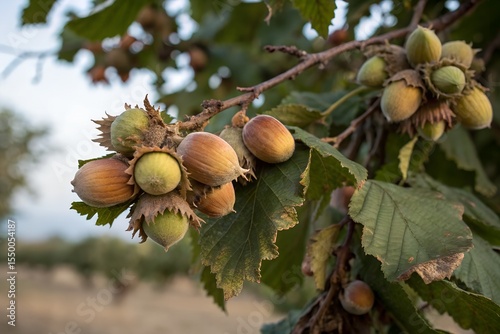 Hazelnut in a shell hanging on tree