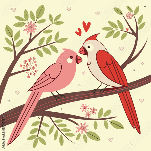 Valentine’s Day Love Birds on a Branch.