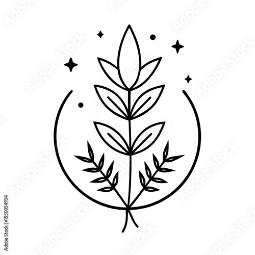 Boho Style Botanical Leaf Illustration Drawing