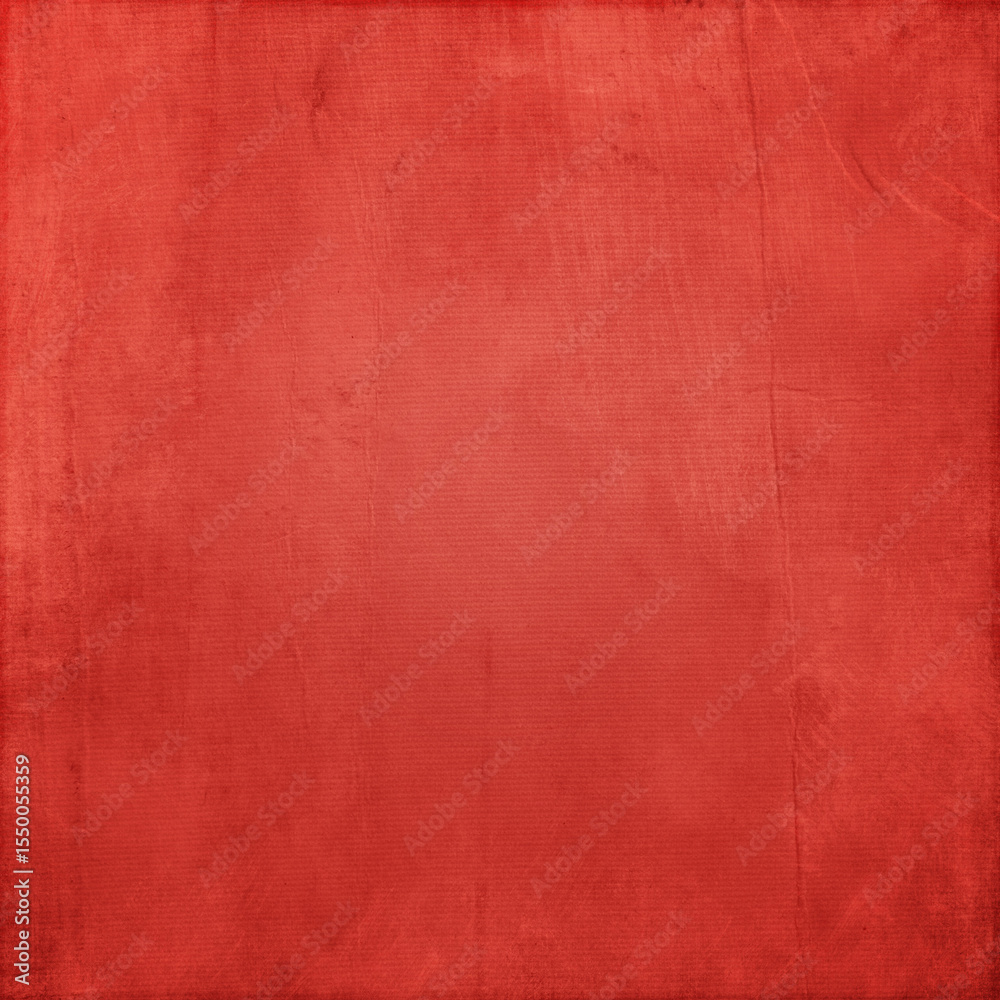 Fototapeta premium Bright red distressed background with soft worn edges, subtle scratches, and faded antique paper texture ideal for posters, invitations, branding, holiday themes, and digital design projects.