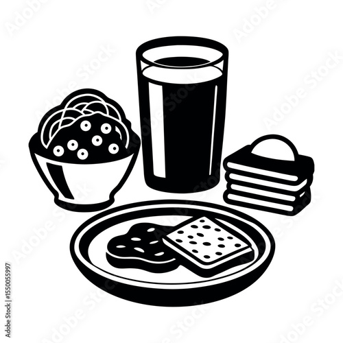Breakfast Doodle Set Outline Vector Drawing