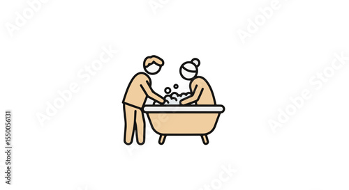 Caring for elders in a warm bath.