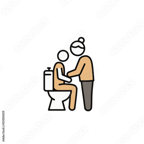 A symbolic representation of assisted toilet use for the elderly or disabled. 
