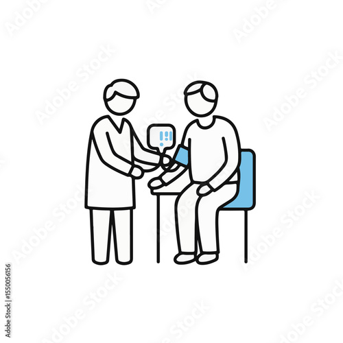 A doctor checking patient's blood pressure during medical checkup. 