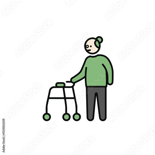 Elderly person using a walker. 