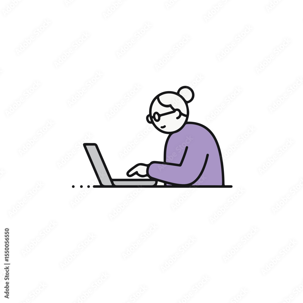 An elderly person is using a laptop computer. An elderly person is using a laptop computer.