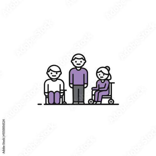 Illustration of three individuals representing diversity and inclusion.