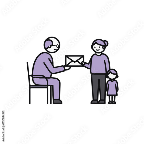 Illustration depicting a family receiving a letter. A heartwarming illustration of a family in the process of receiving correspondence.