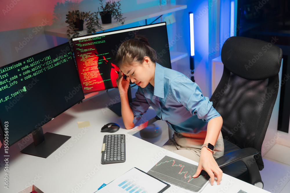 © Kritdanai - Stressed Woman Working Late on Computer