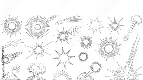 Explosion and Blast Comic Style Outline Vector Effects Collection