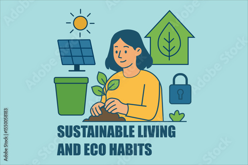 Promoting eco habits. A person nurtures a plant, highlighting sustainable energy, responsible consumption, and environmental protection.