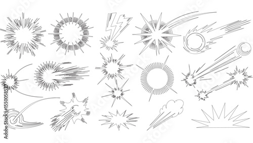 Comic Style Explosion and Blast Effect Outline Vector Set