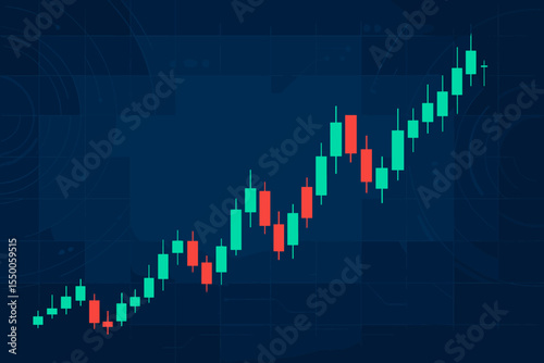 Bullish candlestick chart pattern, financial stock market trading graph, rising trend, futuristic technology background, investment analysis, forex, cryptocurrency, business growth vector