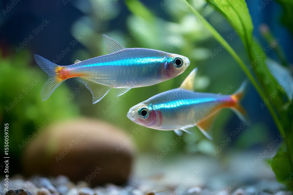 Fototapeta premium Close-up View of Vibrant Neon Tetra Fish Swimming in Aquarium