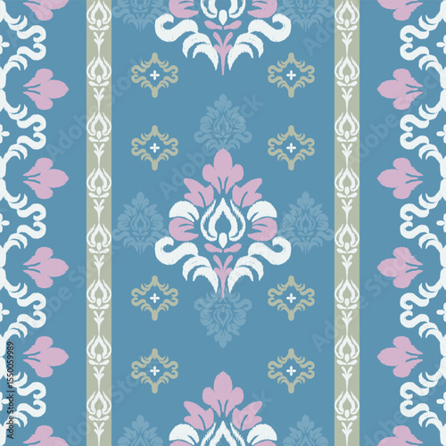 Elegant ikat-inspired textile designs in peach, mint, and cream tones. Perfect for saree fabric borders, ethnic patterns, and traditional Indian textile projects.
