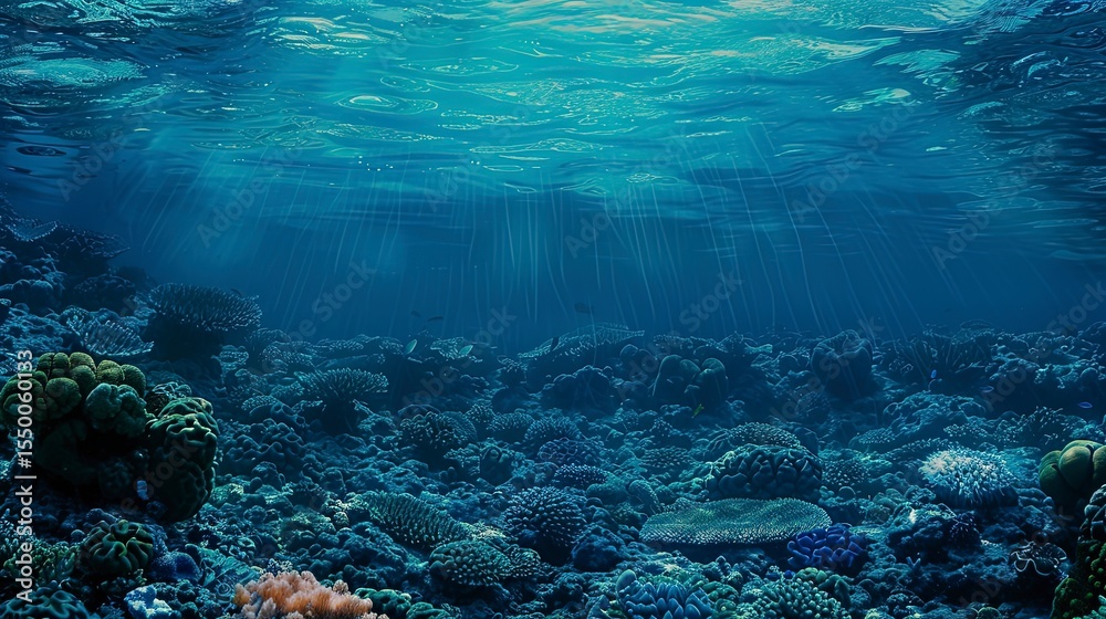 Fototapeta premium close up of a tropical ocean, underwater life, panoramic view of coral blue ocean inside