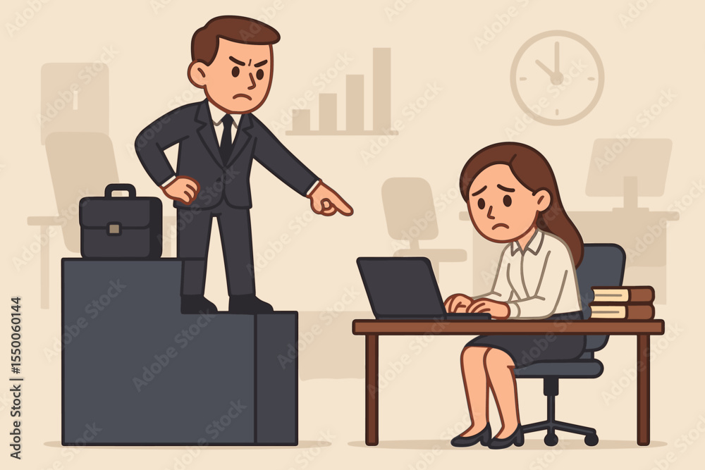 Gender Inequality in the Workplace Vector Illustration. Female Employee Facing Unfair Treatment by Male Boss. Office Discrimination, Sexism, Gender Bias, Power Imbalance, Cartoon Concept Gender Inequality in the Workplace Vector Illustration. Female Employee Facing Unfair Treatment by Male Boss. Office Discrimination, Sexism, Gender Bias, Power Imbalance, Cartoon Concept