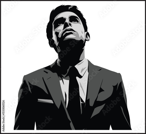 Confident Business Man Looking Up Silhouette - Professional Executive Aspiration Portrait Icon