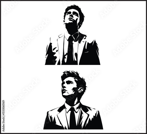Business Man Portrait Silhouette Collection - Professional Executive Head Shot Icons Set