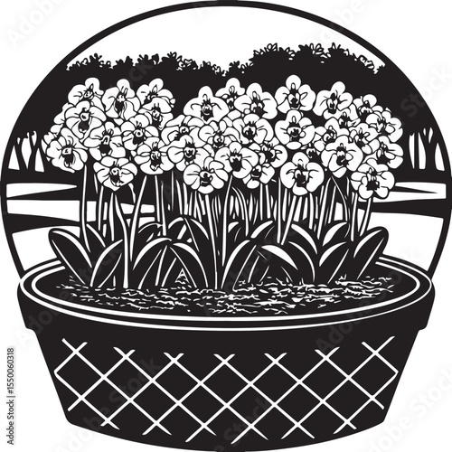 A colorful spring bouquet of pink and purple hyacinth blossoms in a floral basket