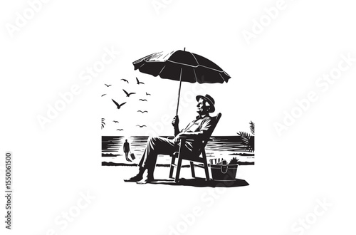 An modest straightforward summer day life  silhouette on a white backdrop Basic black-and-white 