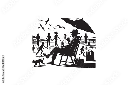 An modest straightforward summer day life  silhouette on a white backdrop Basic black-and-white 
