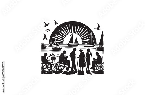 An modest straightforward summer day life  silhouette on a white backdrop Basic black-and-white 