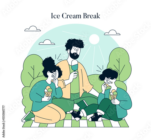 Dad And The Kids. Flat Vector Illustration