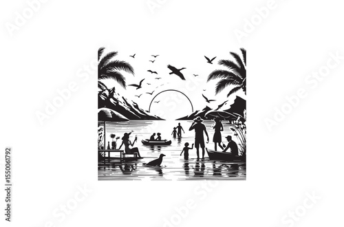 An modest straightforward summer day life  silhouette on a white backdrop Basic black-and-white 