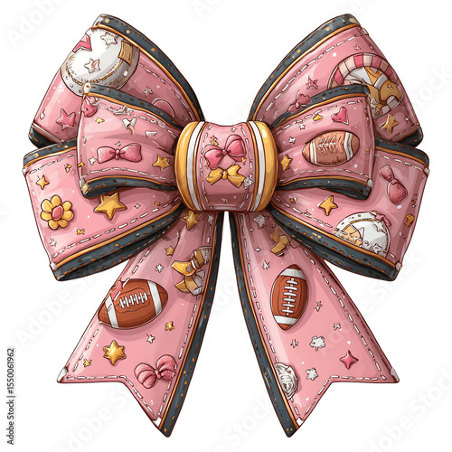 A colorful pink bow adorned with fun prints, perfect for crafting or celebrating special occasions.