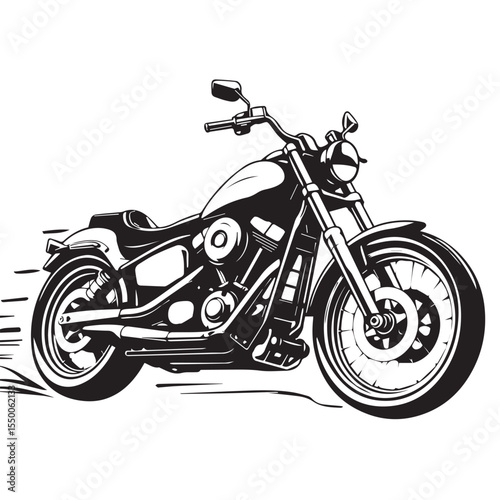 Classic black and white illustration of a motorcycle in motion