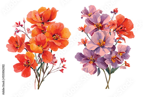 Two bouquets with red and purple flowers