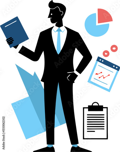 Notebook with action plan and pen silhouette" on a white background
