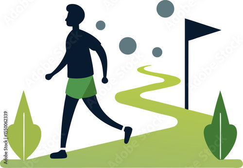 "Steps toward goal with person walking silhouette"