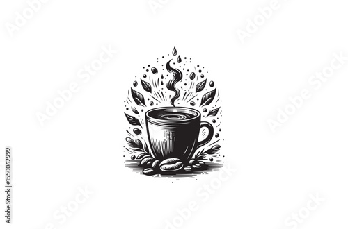 An modest straightforward one cup coffee  silhouette on a white backdrop Basic black-and-white 